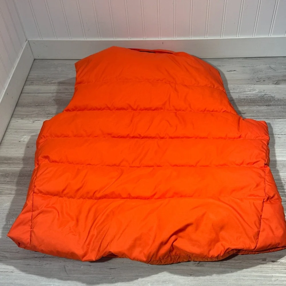 RLX‎ Ralph Lauren Down Puffer Vest Men Sz L Orange Full Zip Packable Hood